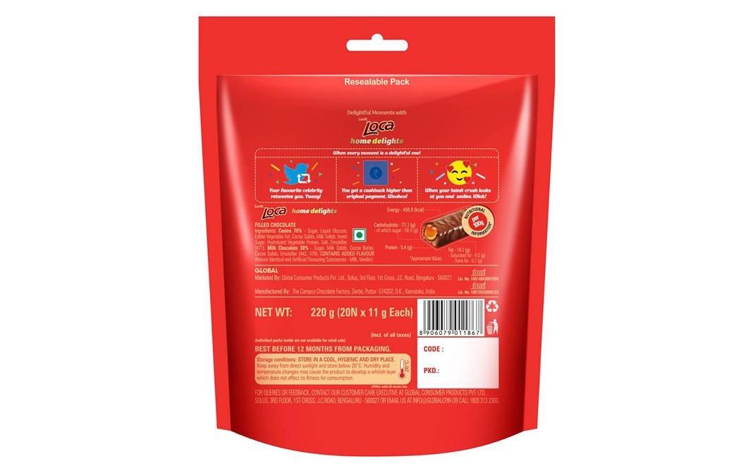 Luvit Loca Home Delights Choco Caramel Bars   Pack  220 grams